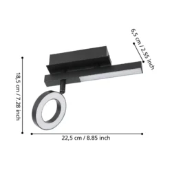LED-Deckenspot Cardillio 2 schwarz mit einem Ring