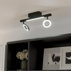 LED-Deckenspot Cardillio 2 schwarz mit zwei Ringen