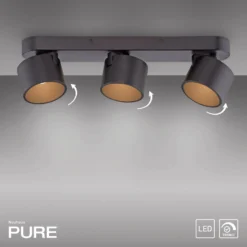 LED-Deckenspot PURE Cup, schwarz, Länge 56 cm, Metall 3-flg.