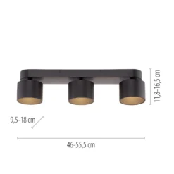 LED-Deckenspot PURE Cup, schwarz, Länge 56 cm, Metall 3-flg.