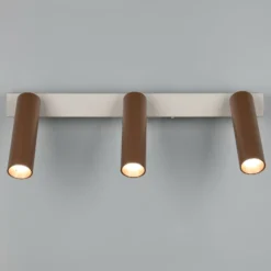 LED-Deckenstrahler Ambala. Länge 44 cm, grau/braun, 3-flg.