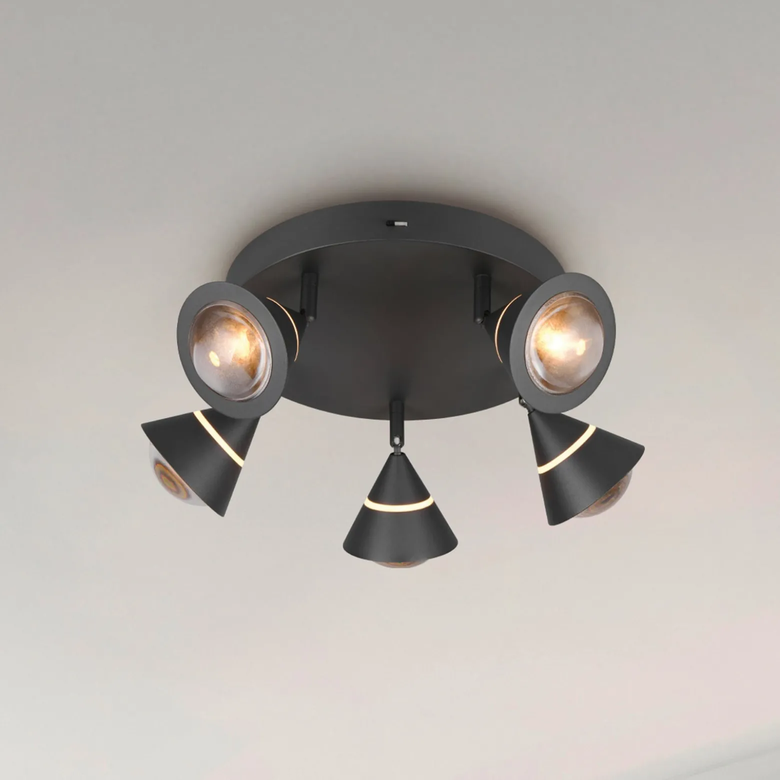 LED-Deckenstrahler Romeo, Ø 30 cm, schwarz, Metall, 5-flg.