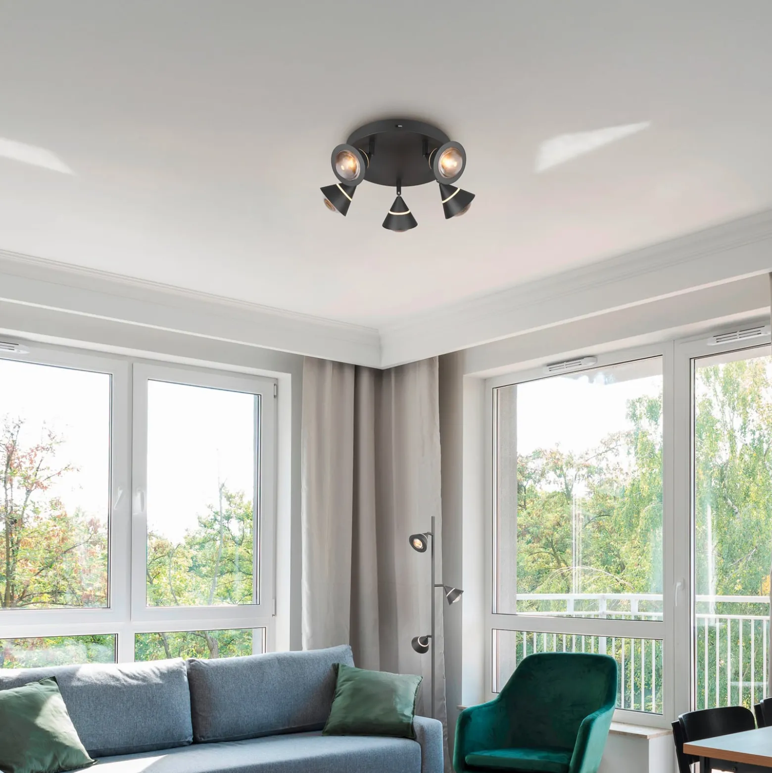 LED-Deckenstrahler Romeo, Ø 30 cm, schwarz, Metall, 5-flg.