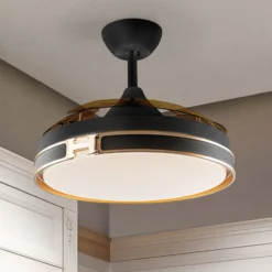 LED-Deckenventilator Herón schwarz/gold/rauch Ø 106 cm leise