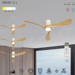 LED-Deckenventilator Nemo II L, weiß/holz, DC, leise, CCT