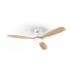 LED-Deckenventilator Siroco, weiß/holz hell Ø 132 cm, leise