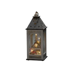 LED-Deko-Laterne mit Haus und Weihnachtsmann