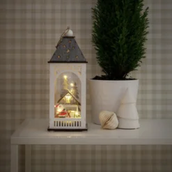 LED-Deko-Laterne mit Haus und Weihnachtsmann