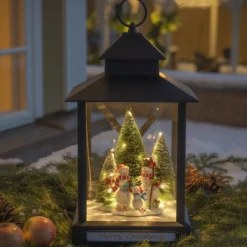 LED-Dekolaterne Schneemänner schwarz IP44 42cm