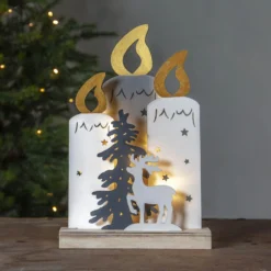 LED-Dekoleuchte Fauna mit Kerzen, Baum und Hirsch