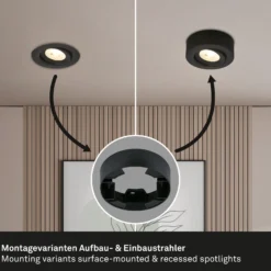 LED-Einbauleuchte Desi, schwarz, Ø9cm, dimmbar, 3000K