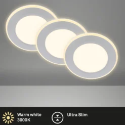 LED-Einbauleuchte Gima, chrom matt, 3.000 K, 3er-Set