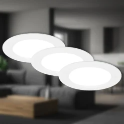 LED-Einbauleuchte Jeft, Ø12cm, weiß, 3er-Set, ein/aus, starr