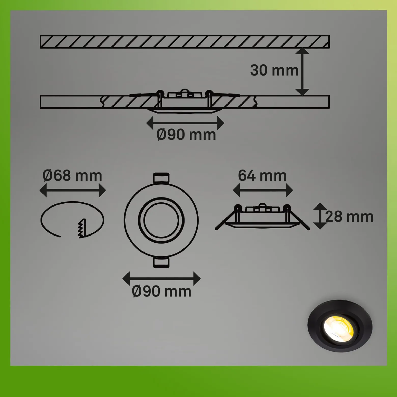 LED-Einbauleuchte Klira, schwarz, Ø 9 cm, schwenkbar, 3er