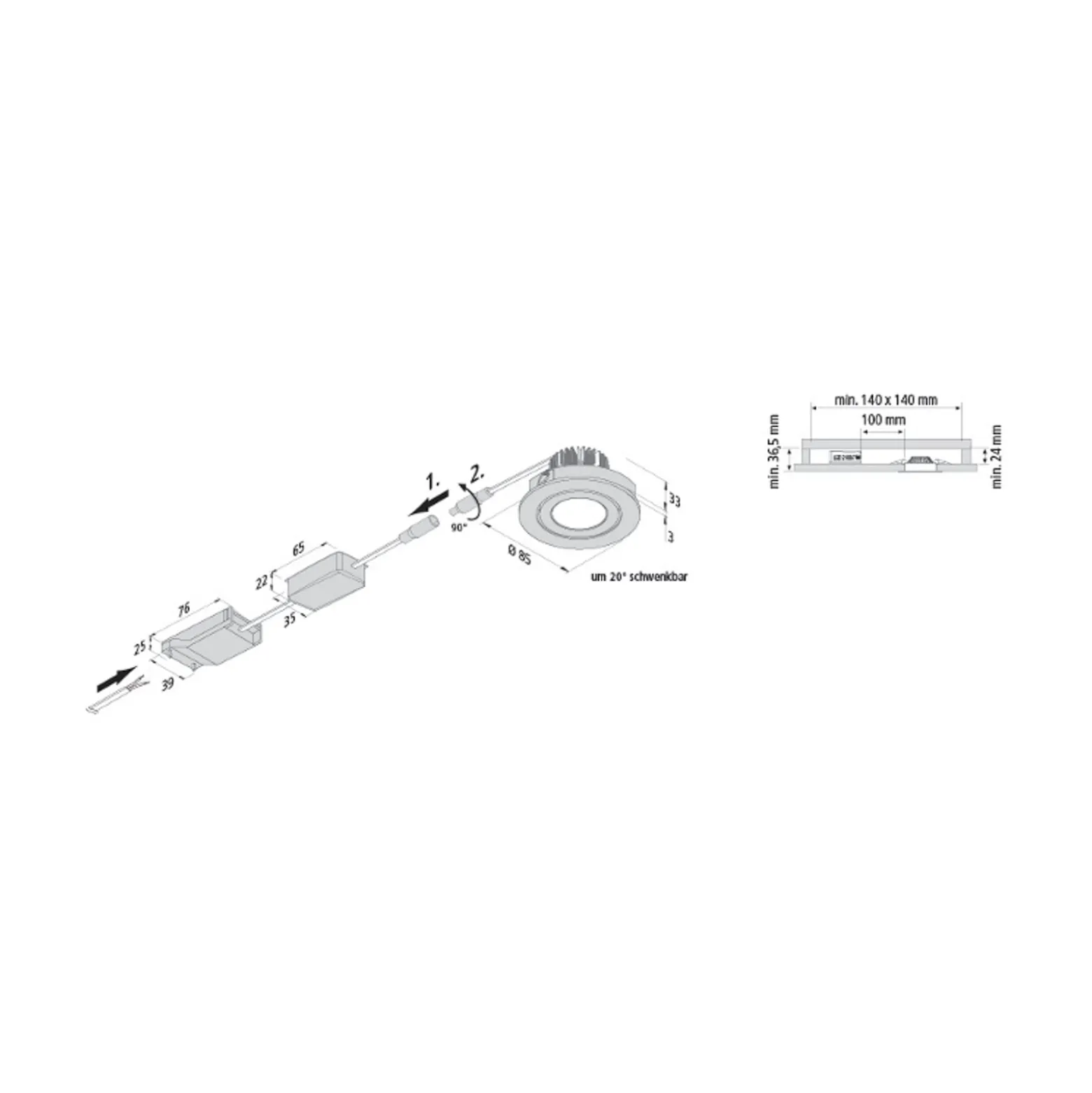 LED-Einbaustrahler Eco SR 68 chrom matt 4.000 K Ø 8,5 cm Alu