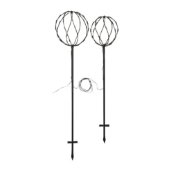 LED-Erdspießleuchte Sphere, schwarz, Metall, 2er-Set