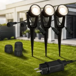 LED-Erdspießspot 3918035 12V 3er-Starterset, schwarz, Ø 5 cm