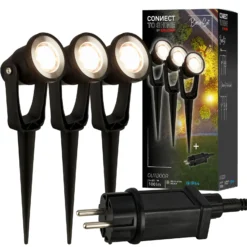 LED-Erdspießspot 3918035 12V 3er-Starterset, schwarz, Ø 5 cm