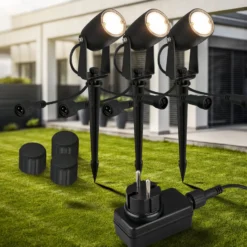 LED-Erdspießspot 3927035 12 V 3er-Starterset, schwarz Ø 4 cm