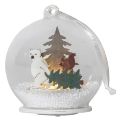 LED-Glaskugel Forest Friends Eisbär mit Baum