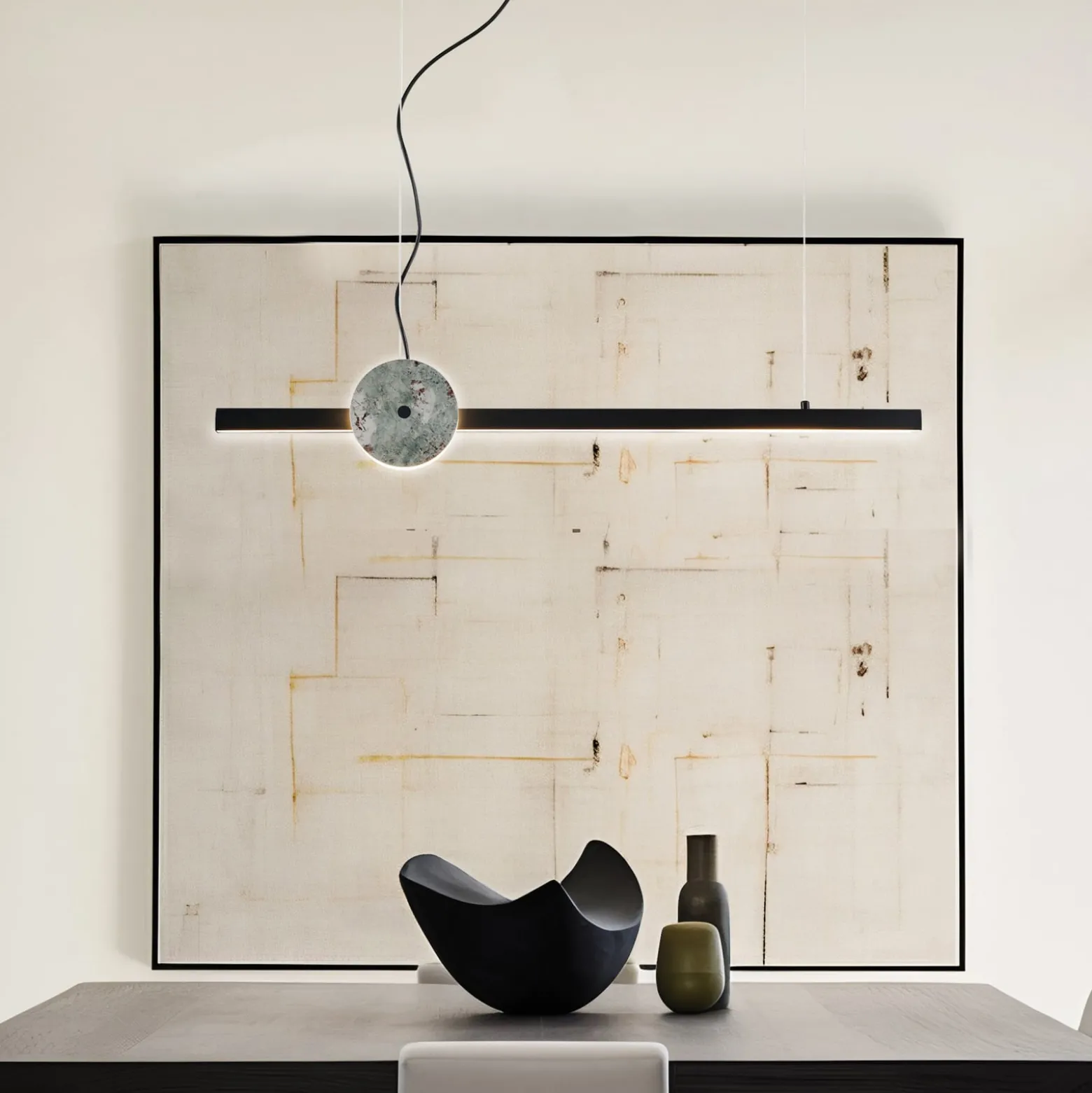 LED-Hängelampe Anais, schwarz/grün, Länge 100 cm, Kunststein