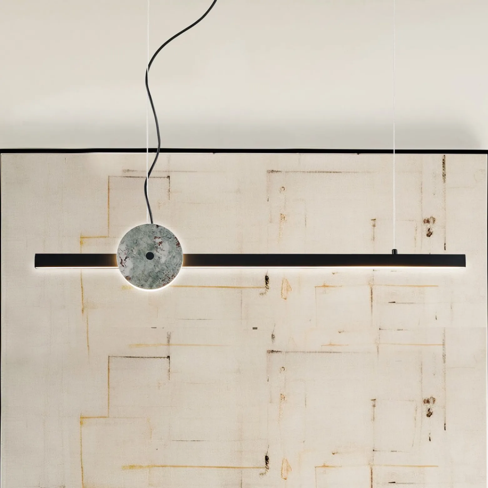 LED-Hängelampe Anais, schwarz/grün, Länge 100 cm, Kunststein
