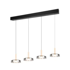 LED-Hängelampe Celeste chrom/holz 115 cm 4-flg. Glas dimmbar