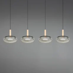 LED-Hängelampe Celeste chrom/holz 115 cm 4-flg. Glas dimmbar