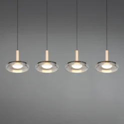LED-Hängelampe Celeste chrom/holz 115 cm 4-flg. Glas dimmbar
