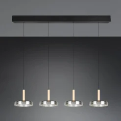 LED-Hängelampe Celeste chrom/holz 115 cm 4-flg. Glas dimmbar