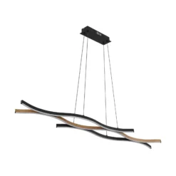 LED-Hängelampe Geronimo, Länge 108 cm, schwarz/Holzoptik