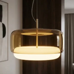LED-Hängelampe Jube SP G, braun/weiß, 3.000K, DIM2