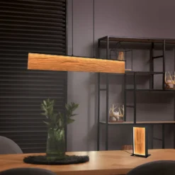 LED-Hängelampe Kalea, Länge 110 cm, holzfarben, Holz