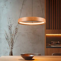 LED-Hängelampe Lynwood, Ø 50 cm, holzfarben, Holz, dimmbar