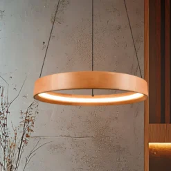 LED-Hängelampe Lynwood, Ø 50 cm, holzfarben, Holz, dimmbar