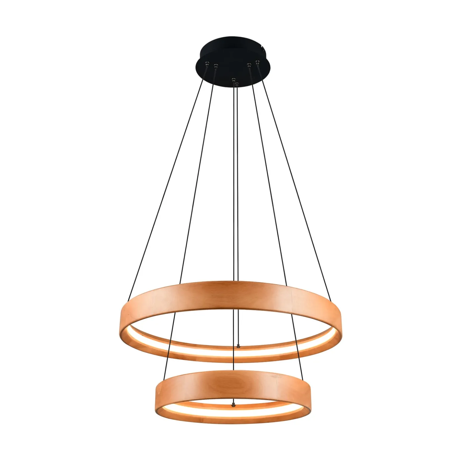 LED-Hängelampe Lynwood, Ø 60 cm, holzfarben, Holz, 2-flg.