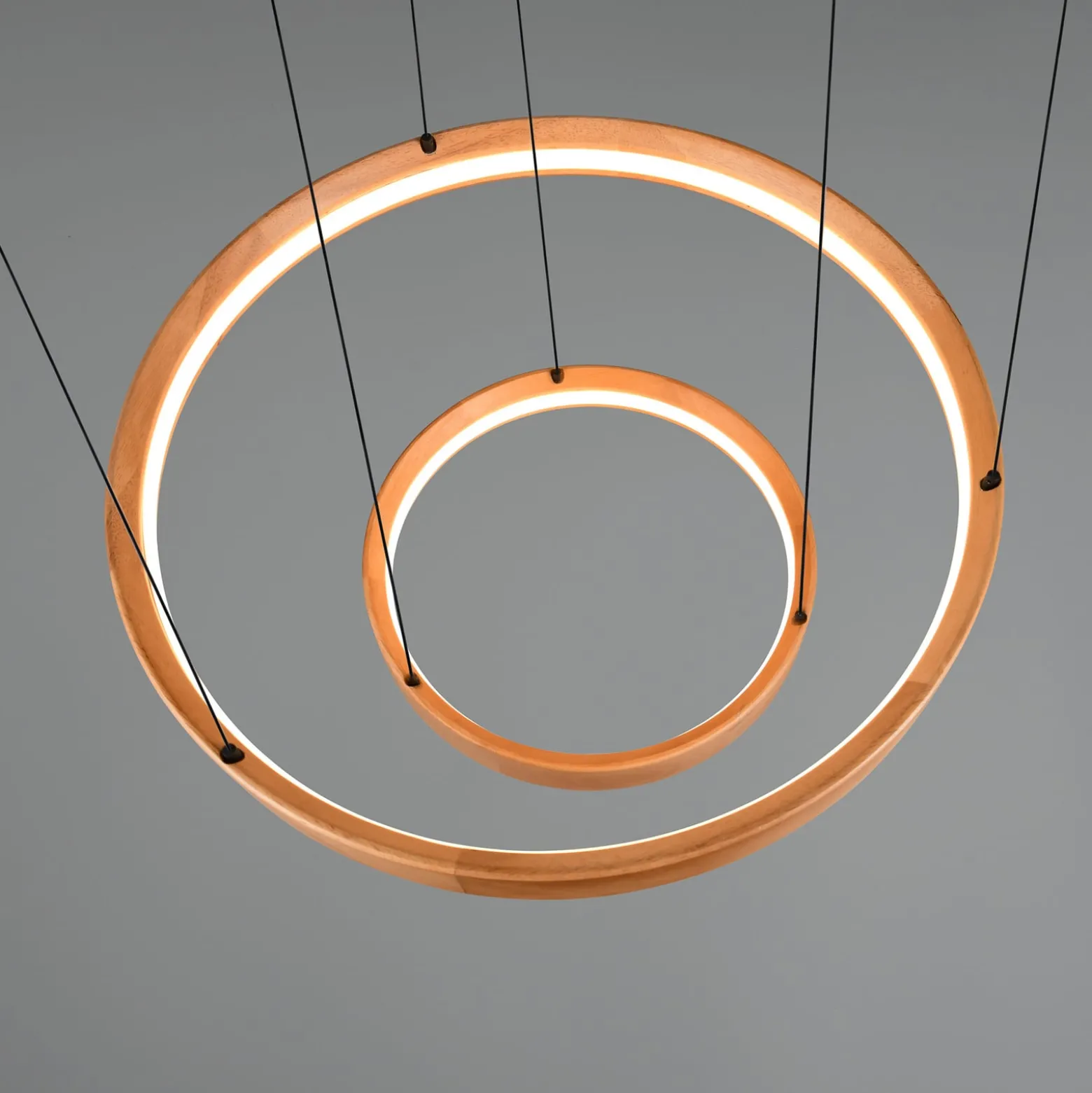 LED-Hängelampe Lynwood, Ø 60 cm, holzfarben, Holz, 2-flg.