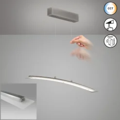 LED-Hängelampe Mavero, nickel, Länge 90 cm, CCT, Touchdimmer