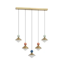 LED-Hängelampe 25103 messing/bunt 5-flg. Metall/Glas/Keramik
