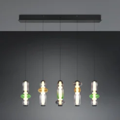 LED-Hängelampe Minerva, Länge 100 cm, bunt, Glas, CCT Dimmer