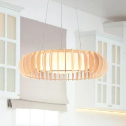 LED-Hängelampe Monte, Ø 60 cm, holz hell, Holz, CCT