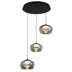 LED-Hängelampe Nadia, Ø 48 cm, rauchgrau, Glas, 3-flg.