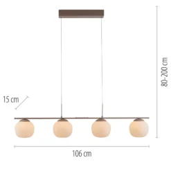 LED-Hängelampe Nami, 4fl. lang, sand, weiß, Glas, Eisen