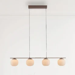 LED-Hängelampe Nami, 4fl. lang, sand, weiß, Glas, Eisen