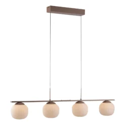 LED-Hängelampe Nami, 4fl. lang, sand, weiß, Glas, Eisen