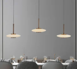 LED-Hängelampe PURE Vitrum, braun/opal Glas/Aluminium 3-flg.