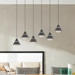 LED-Hängelampe Romeo, Länge 75 cm, schwarz, Metall, 6-flg.