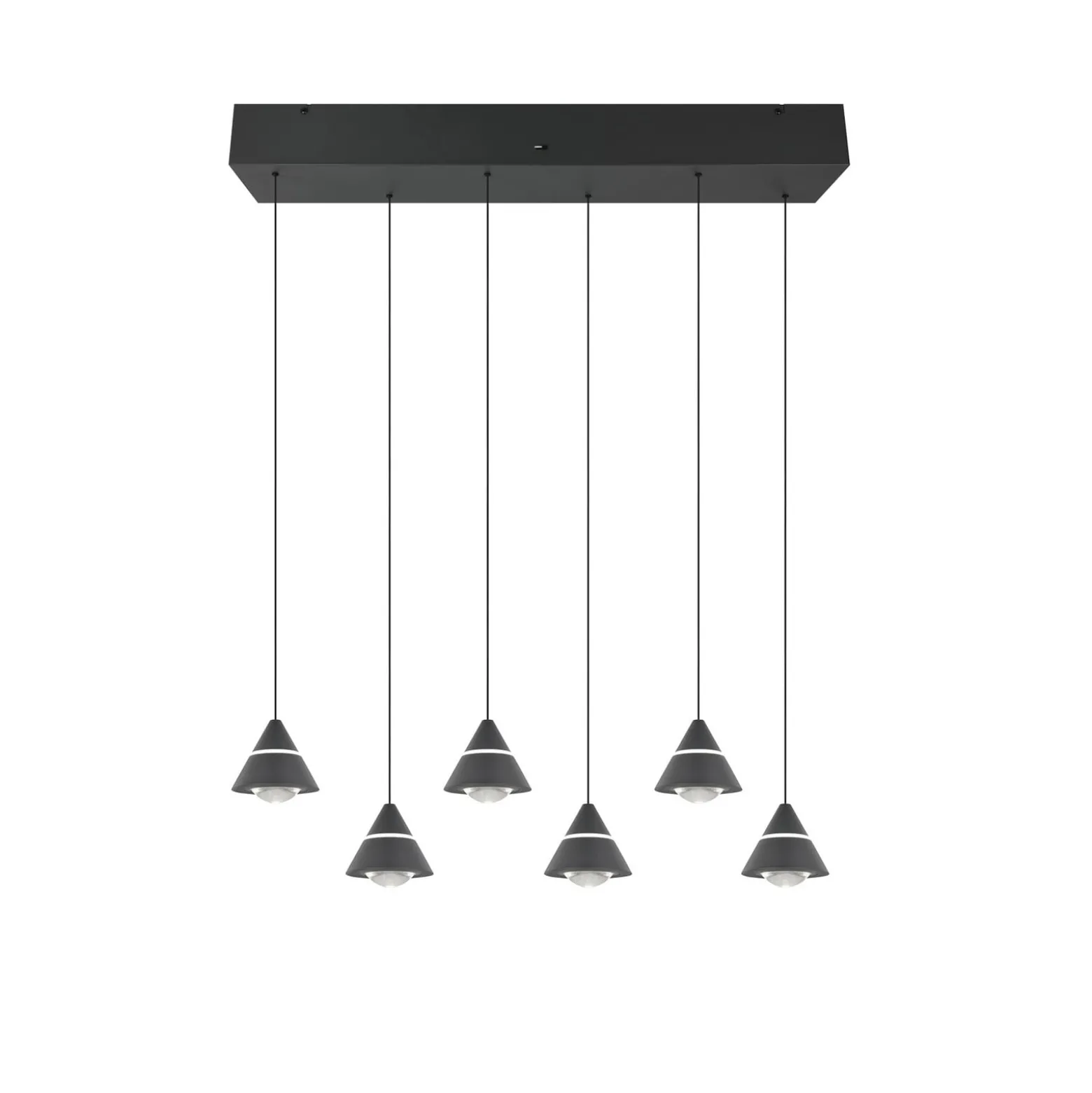 LED-Hängelampe Romeo, Länge 75 cm, schwarz, Metall, 6-flg.