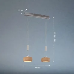 LED-Hängelampe Shine-Wood, Eichenholz/nickel, 65 cm, 2-flg.