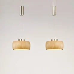 LED-Hängelampe Shine-Wood, Eichenholz/nickel, 65 cm, 2-flg.
